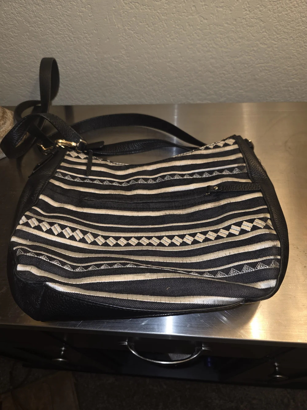 Kate Spade Black & White Striped Crossbody Bag